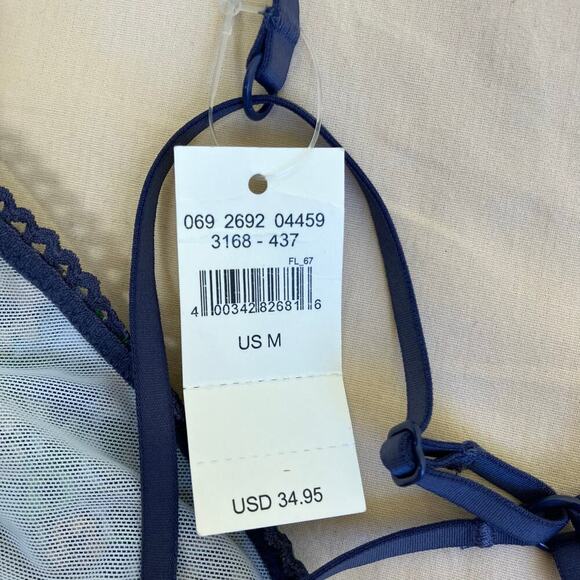 Aerie Sz M Mesh Ruffle Strappy Triangle Bralette Blue Green Floral NWT - Picture 13 of 14